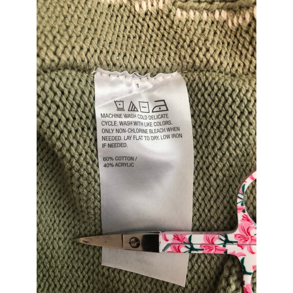 Peace Love World Star Sweater Size M Green Cream Cotton Blend Long Sleeve Slits - Picture 8 of 9